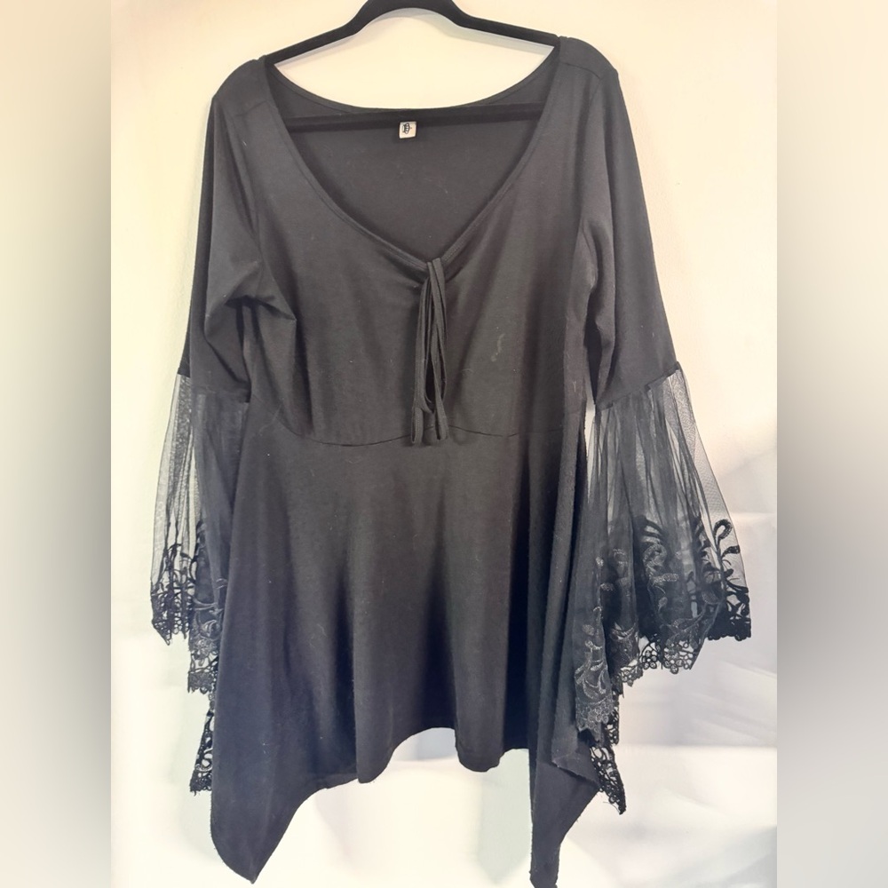 Goth black bat sleeve with lace top plus size
